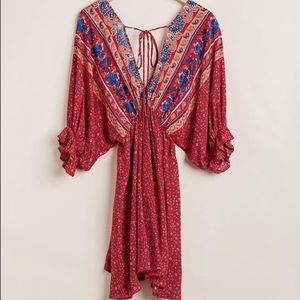 UMGEE | V Neck Print Dress with 3/4 Sleeve and Tie Back